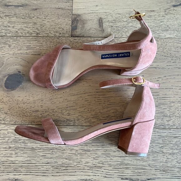 Stuart Weitzman Suede Kitten Block Heel Sandals in Desert Rose - Size 7 - Picture 8 of 9